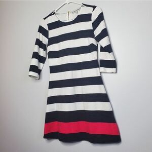 Almost Famous S Black White Pink Striped Elbow Sleeve Sweater Dress Zip Up